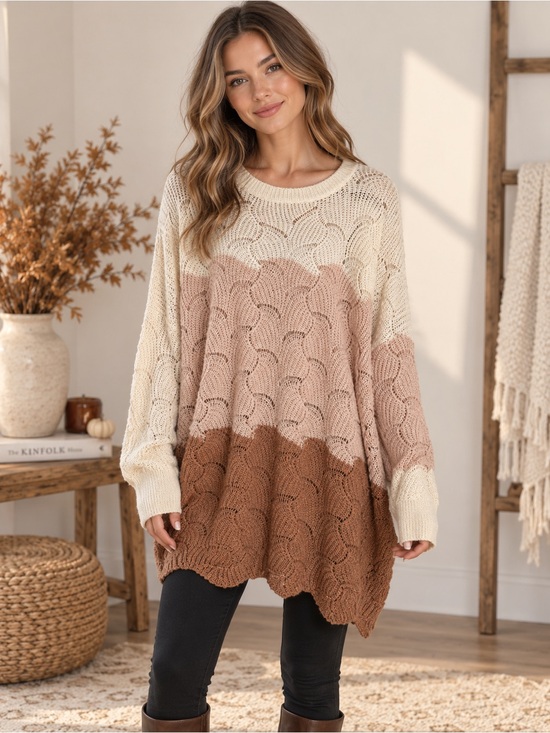 1.4.3. Story by Line Up Sweaters - NWT 1.4.3. Story Cream & Brown Gradient Open Knit Sweater Oversized Small